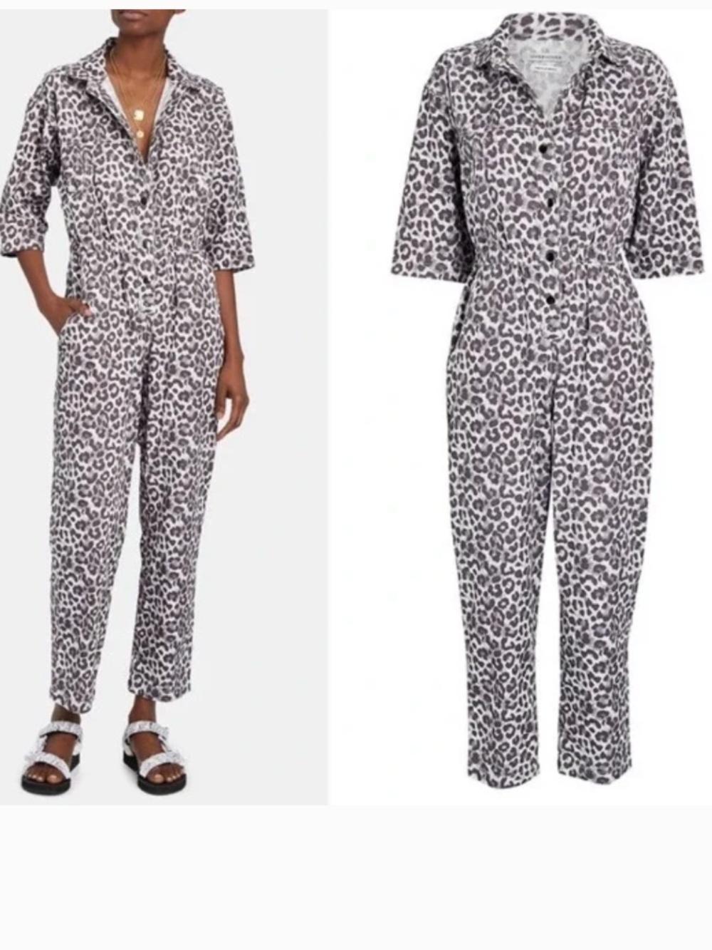 Overlover Hope Cotton Canvas Leopard Print Hope Jumpsuit Small